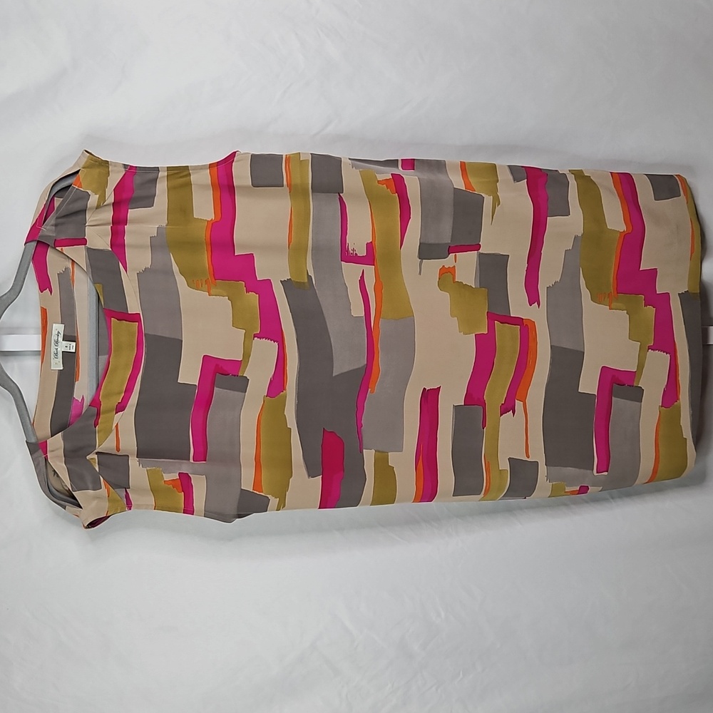 Anthropologie Beth Bowley Vibrant Multicolor Geometric Midi Silk Dress Size 6